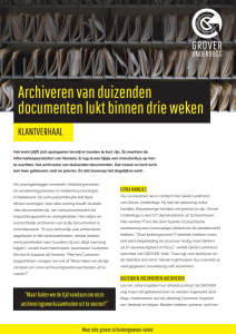 Archiefkast met mappen met daarin documenten. Daaronder stuk tekst klantverhaal Vesteda